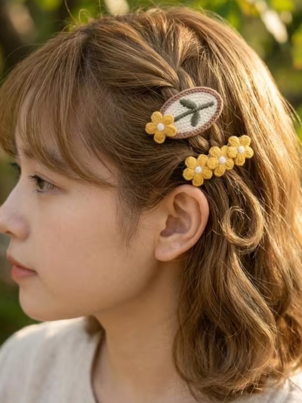 70 Pairs Of Handmade Yellow Daisy Crochet  Hair Clip Set for Kids